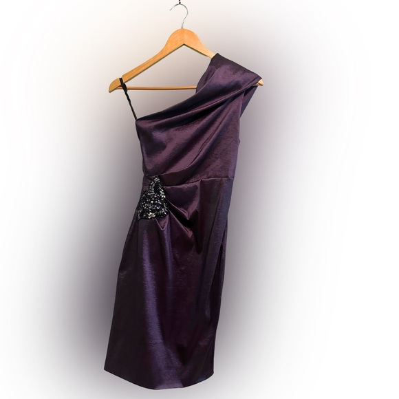 Xscape One-Shoulder Dress in Elegant Plum - Picture 1 of 8